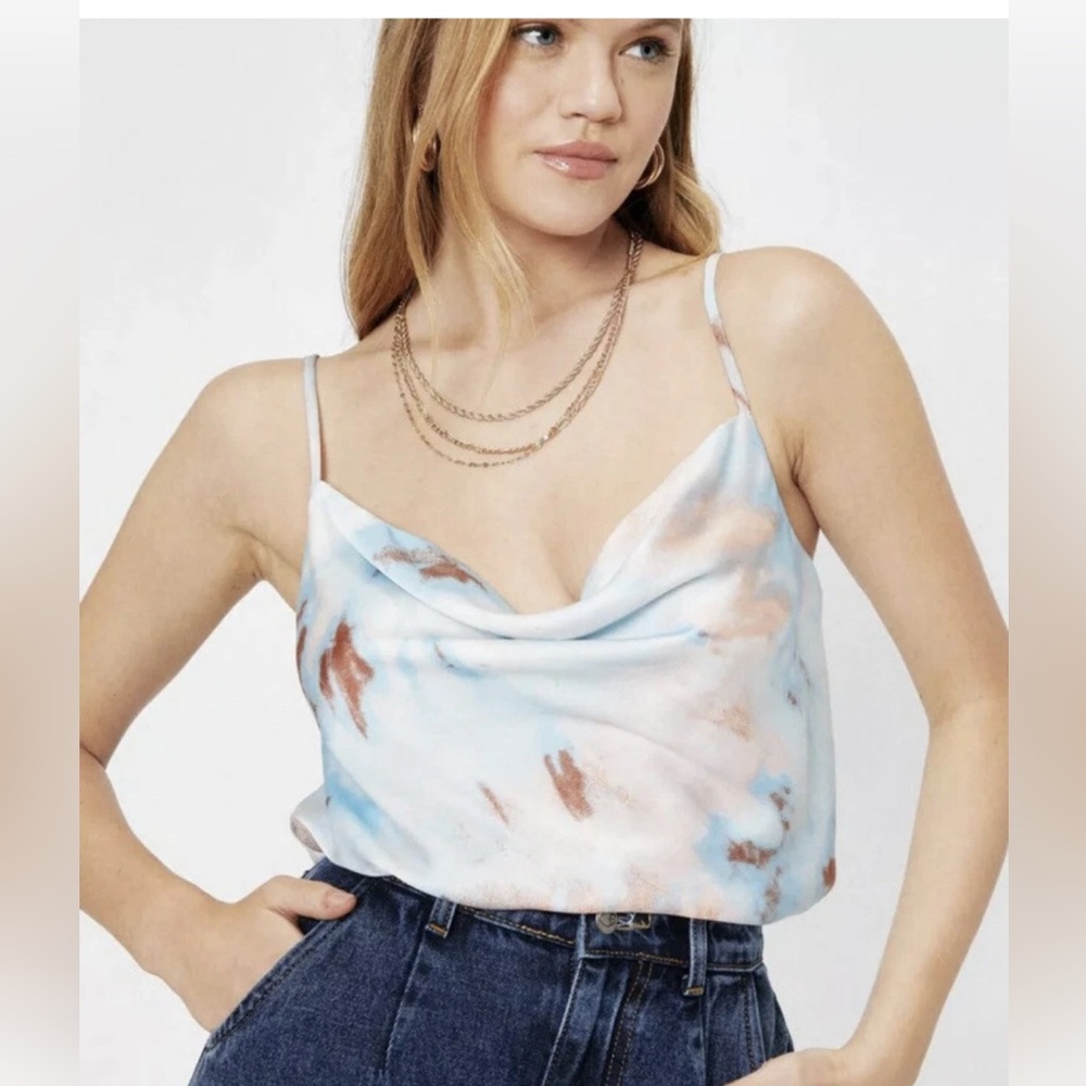Nasty Gal Blue Tie Dye Cowl Neck Crop Tank Top Size 6 Y2K Coastal Going